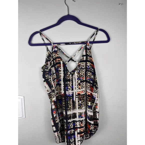 Amanda Uprichard Silk Cami Tank Top Abstract Leopard Print Strappy Back Size S - Picture 6 of 6